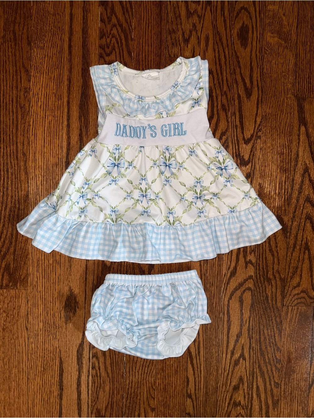 Light Blue Floral Dress with Matching Bloomers
